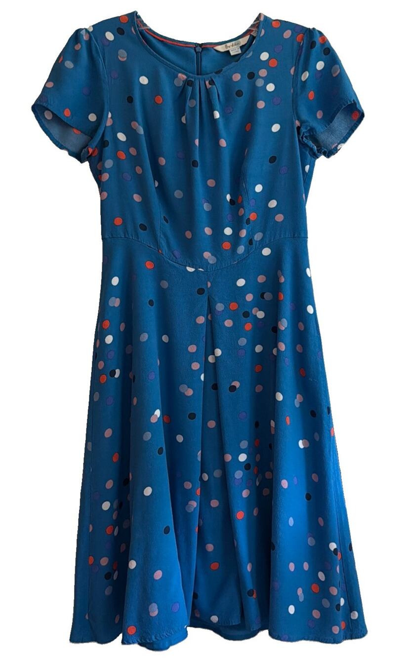 Boden Dress US 4 Blue Multicolor Polka Dot Viscose Fit Flare Short Sleeve